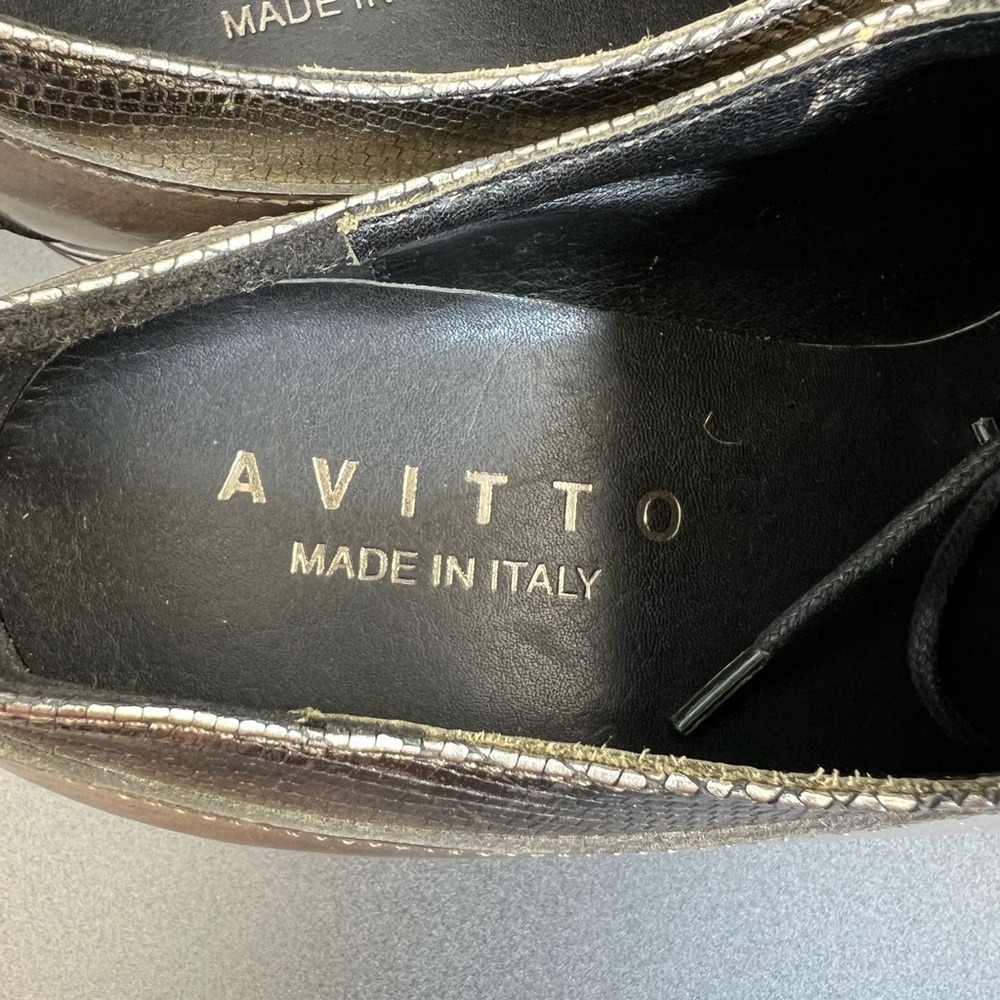 Lavorazione Artigiana Avitto Leather Oxford Shoe Metallic Snake Print Block Heel - Picture 12 of 15